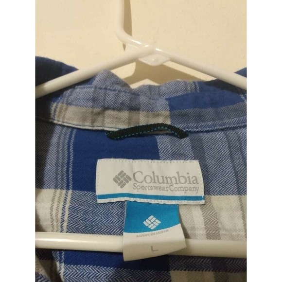 Columbia Men's Large Shirt Blue Plaid Long Sleeve Button Up Kansas Single Stitch - Picture 3 of 6